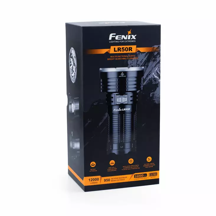 Fenix LR50R 12000 Lumen Rechargeable Flashlight – LED, Strobe, Power Bank, Batteries Included, 6942870307817