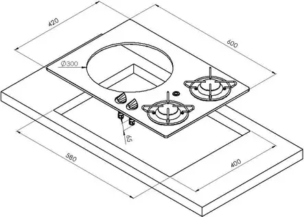 Hob/sink combination – 2 burners with safety glass - Stoves - 8020112274 - 2