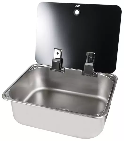 Washbasin stainless steel with glass cover, 375x300x121mm - Sinks - 8020110245 - 1