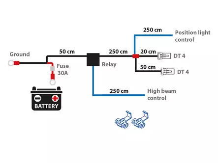 Wiring harness for two lights, DT-4 - Relay wire kits - 8020105909 - 2